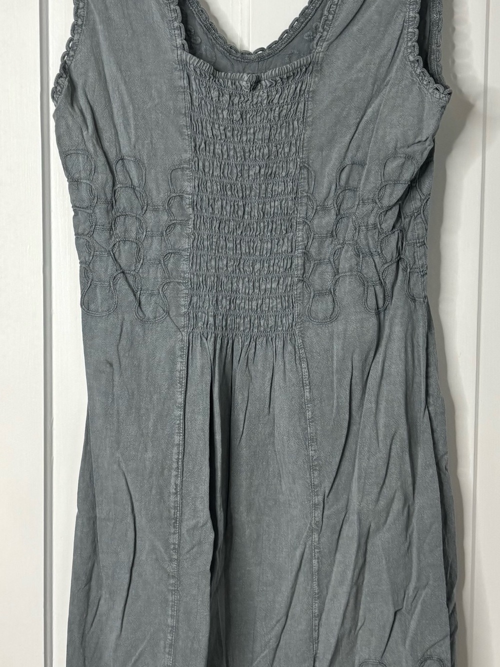 Smocked Sleeveless Midi Dress in Slate Gray